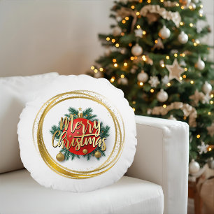 Coussins Ronds Oreiller rond personnalisé Joyeux Noël doré