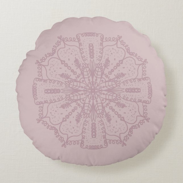 Coussins Ronds Oreiller rond rose muet à mandala bohème dessiné à (Devant)