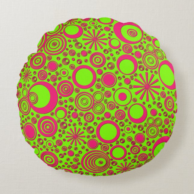 Coussins Ronds Oreiller rond-rose-vert rond (Devant)
