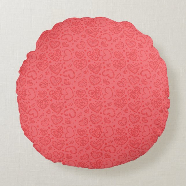 Coussins Ronds Oreiller rond rouge avec coeurs (Devant)