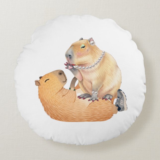 Coussins Ronds Oreiller rond spécial Saint-Valentin capybara  (Devant)