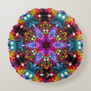 Coussins Ronds Oreiller rond stellaire kaléidoscope de Coruscatio