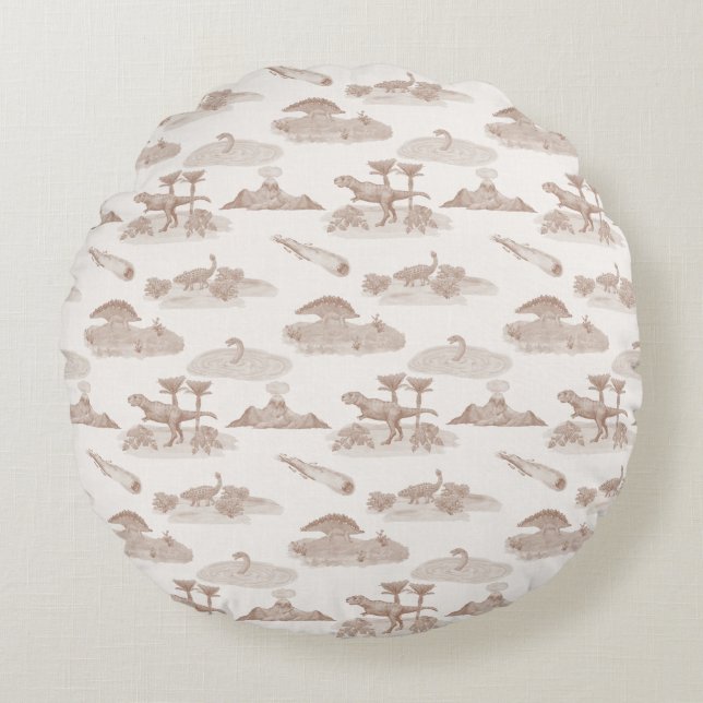 Coussins Ronds Oreiller rond toile dinosaure (Brun clair) (Devant)