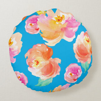 Coussins Ronds Oreiller rond Turquoise Orange & Rose Floral