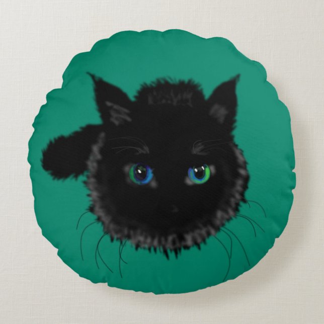 Coussins Ronds Oreiller rond vert avec chat noir ou choisissez la (Devant)