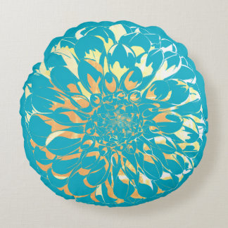 Coussins Ronds Oreiller turquoise recto-verso à fleurs de dahlia