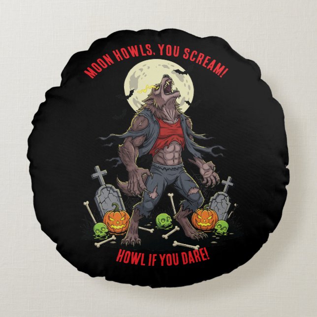 Coussins Ronds 🐺 Oreillers à lancer d'Halloween Werewolf 🎃 (Devant)