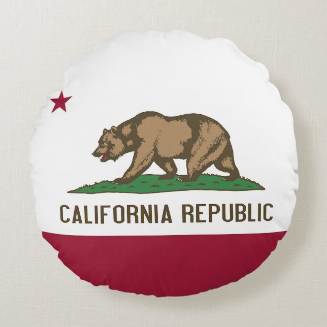 Coussins Ronds Oreillers à lancer rond avec drapeau de Californie (Devant)