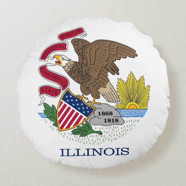 Coussins Ronds Oreillers à lancer rond avec drapeau de l'Illinois (Devant)