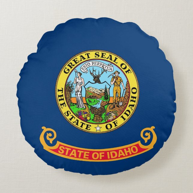 Coussins Ronds Oreillers à lancer rond avec le drapeau de l'Idaho (Devant)