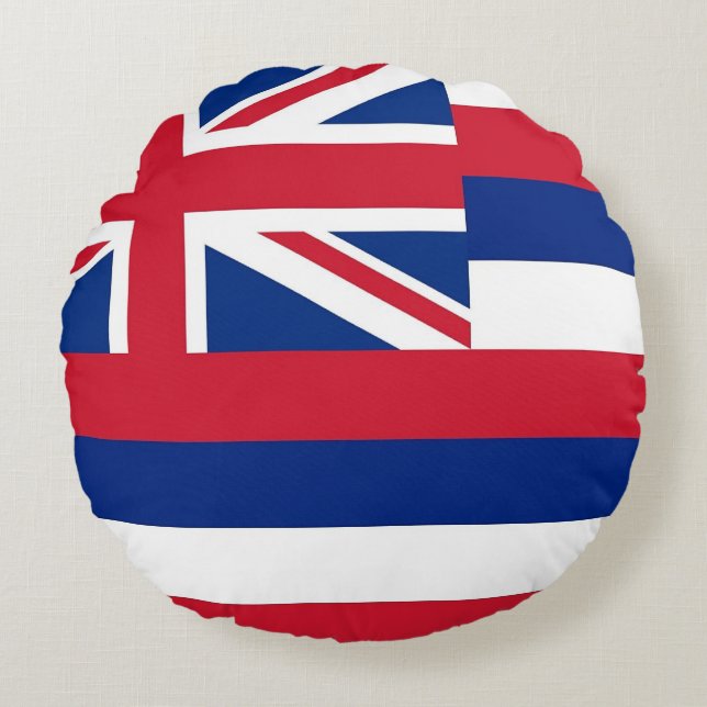 Coussins Ronds Oreillers à lancer rond avec le drapeau d'Hawaii,  (Devant)