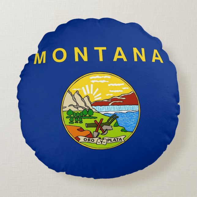 Coussins Ronds Oreillers à lancer rond avec le drapeau du Montana (Devant)
