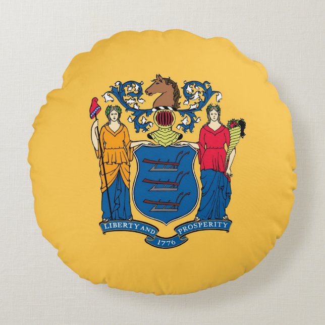 Coussins Ronds Oreillers à lancer rond avec le drapeau du New Jer (Devant)