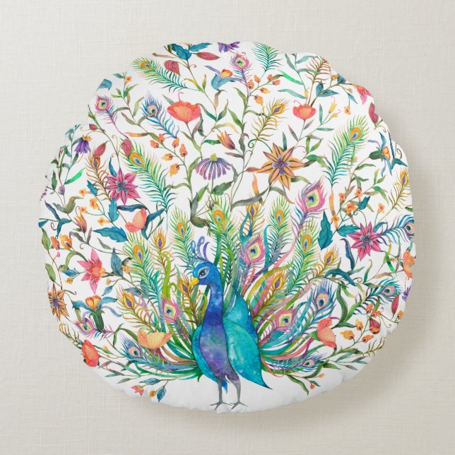 Coussins Ronds Oreillers à lancer rond de paon (Devant)