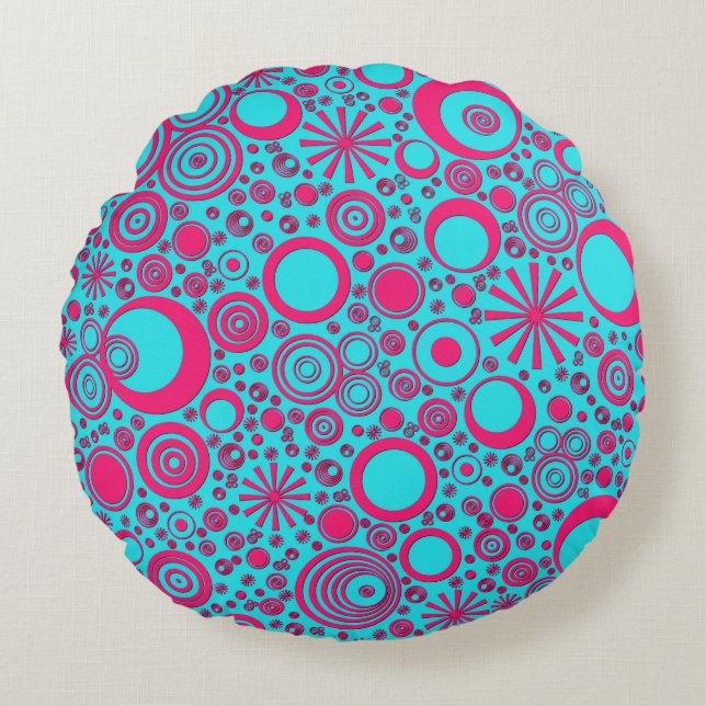 Coussins Ronds Oreillers ronds-roses-aqua (Devant)