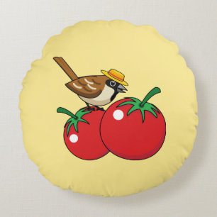 Coussins Ronds Organic lover Sparrow Eating Red Tomato