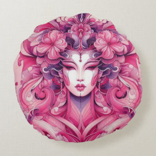 Coussins Ronds Oriental abstrait symétrique Geisha fleurs roses