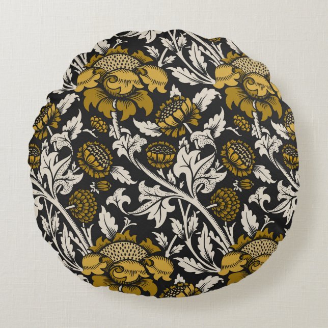 Coussins Ronds Ornate floral pattern with large gold flowers  (Devant)