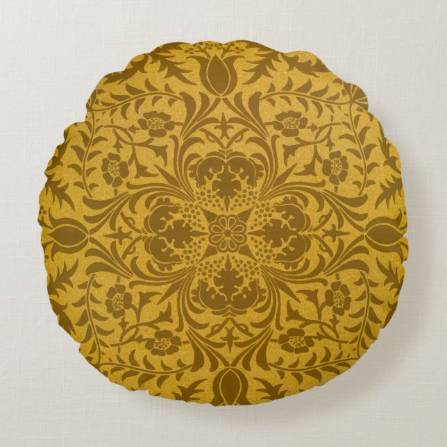 Coussins Ronds Ornate gold floral pattern with symmetrical (Devant)