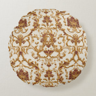 Coussins Ronds Ornement doré baroque luxueux sur ivoire