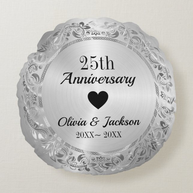 Coussins Ronds Ornement floral argenté (Devant)