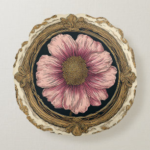 Coussins Ronds Ornement floral élégant aux accents dorés