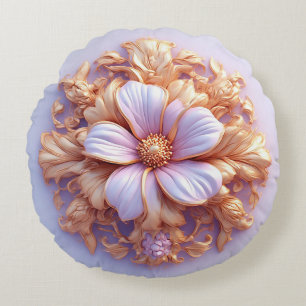 Coussins Ronds Ornement floral élégant aux accents dorés