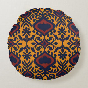 Coussins Ronds Ornement folklorique géométrique Ikat. Damas orien