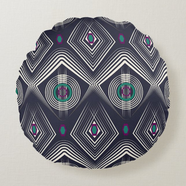 Coussins Ronds Ornement Géométrique Antique, Texture Design. (Devant)