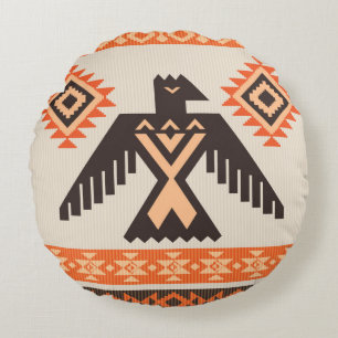 Coussins Ronds Ornement tribal ethnique avec aigle