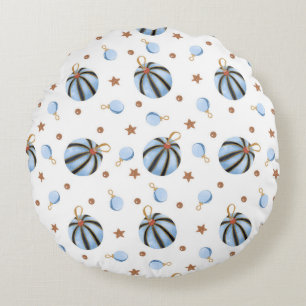 Coussins Ronds Ornements Bleus Vintage & Motif d'Étoiles Dorées