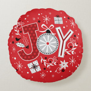 Coussins Ronds Ornements de Noël argentés rouges de joie