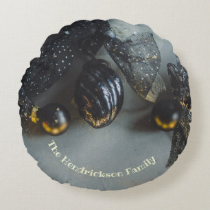 Coussins Ronds Ornements de Noël Noir vintage avec ruban