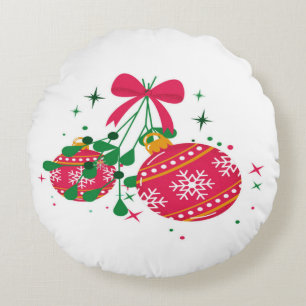 Coussins Ronds Ornements de Noël rouges rétro modernes