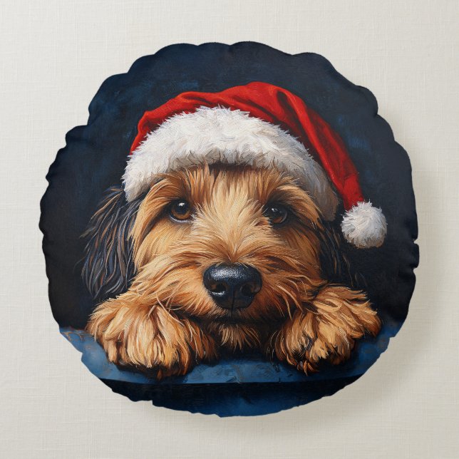 Coussins Ronds Otterhound Dans Un Chapeau De Père Noël (Devant)