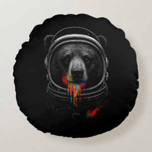Coussins Ronds Ours astronaute avec des gouttes de peinture néon,