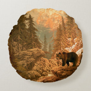 Coussins Ronds Ours dans les montagnes Rocheuses, brun, animal, g