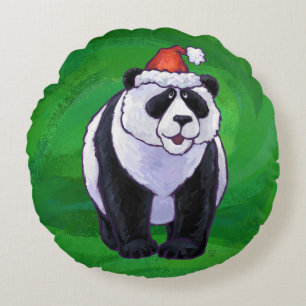Coussins Ronds Ours de panda à Santa Hat sur Vert