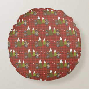 Coussins Ronds Ours d'hiver Blanc Noël Rouge Buffle Plaid
