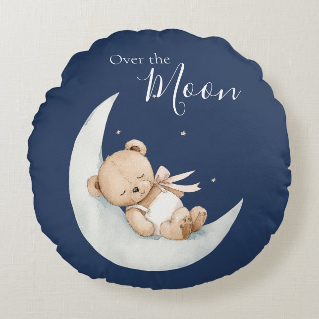 Coussins Ronds Ours en lune bleue bébé (Devant)