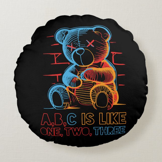 Coussins Ronds Ours en peluche Neon ABC (Devant)