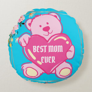 Coussins Ronds Ours en peluche rose ciel bleu mignon cœur motif f