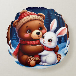 Coussins Ronds Ours mignon tenant un lapin