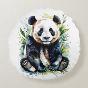 Coussins Ronds Ours panda aquarelle magnifique 