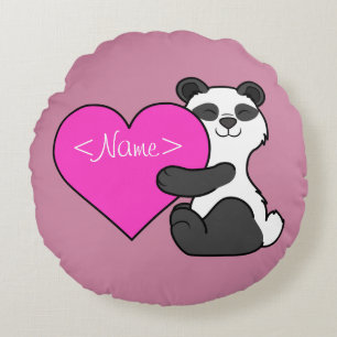 Coussins Ronds Ours panda de Saint-Valentin avec le coeur rose