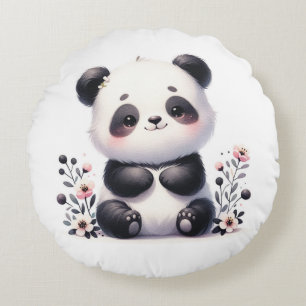 Coussins Ronds Ours Panda mignonne et fleurs