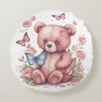 Coussins Ronds Ours papillon aquarelle