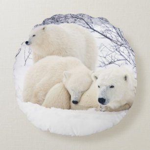 Coussins Ronds Ours polaires femelle et deux oursons