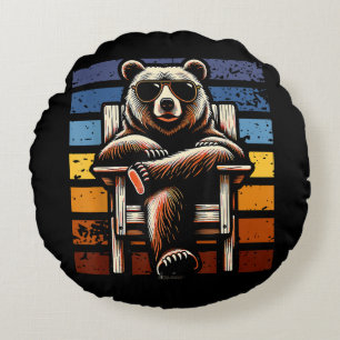Coussins Ronds Ours Rétro Cool en Lunettes de Soleil 70s 80s 90s