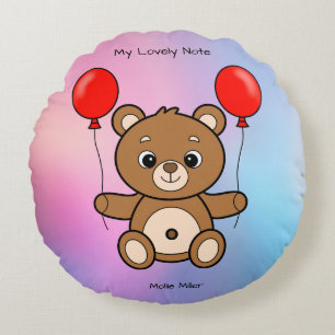 Coussins Ronds Ourson Mignon avec Ballons Rouges Dessin Animé